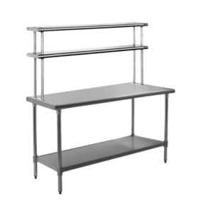 Bàn bếp có kệ trên mặt bàn có 2 tầng kệ