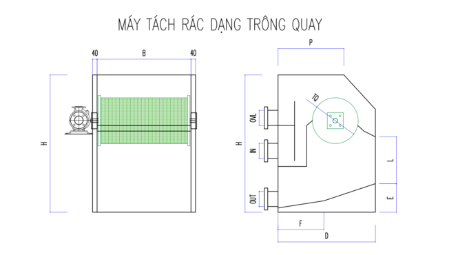 bản vẽ máy tách rác trống quay