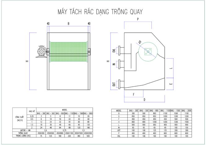 Chi tiết bản vẽ máy tách rác trống quay
