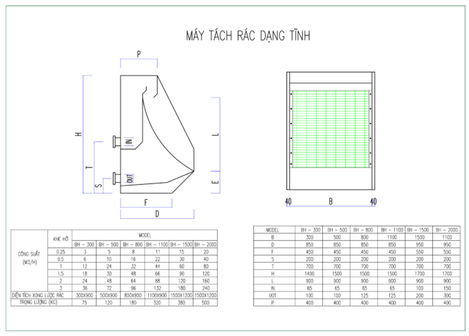 bản vẽ máy tách rác dạng tĩnh của Bách Hóa Môi Trường