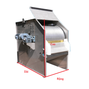 kích thước các cạnh máy tách rác trống quay