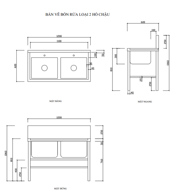 bản vẽ chậu rửa 2 hố chậu