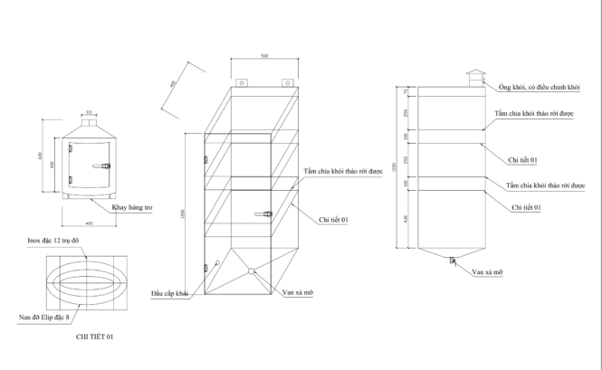 bản vẽ hệ thống xông khói thịt tại nhà