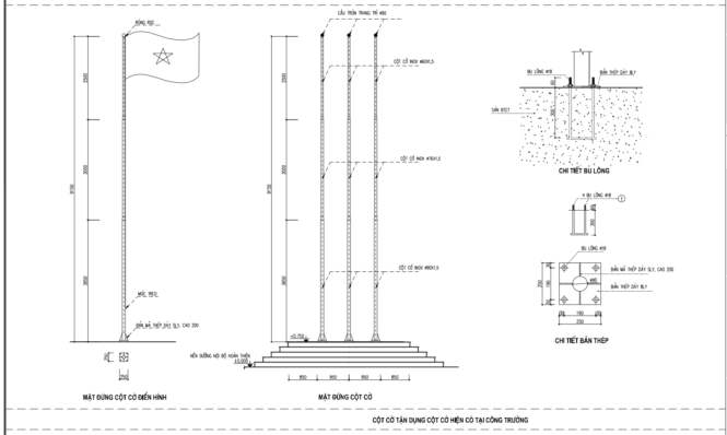 Bản vẽ cột cờ tổ quốc inox 304 cao 9 mét