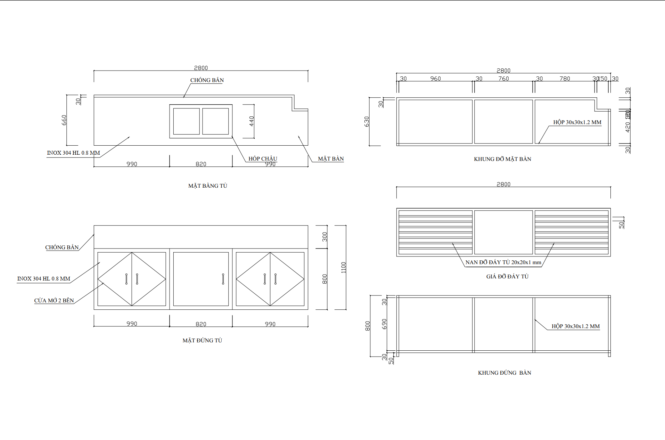 hình ảnh bản vẽ tủ bếp inox theo yêu cầu