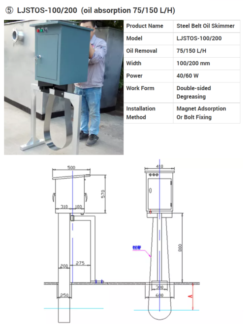 thông số kỹ thuật máy vớt váng dầu dây đai LJTOS-200