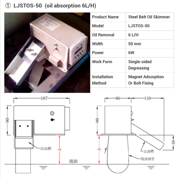 thông số kỹ thuật máy vớt váng dầu LJTOS-50