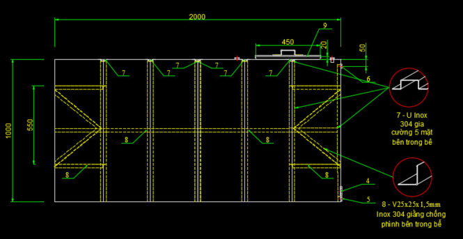 bản vẽ bể nước 2500 lít inox