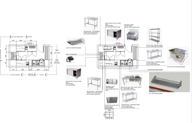 bản vẽ vị trí danh mục thiết bị nhà hàng bằng inox