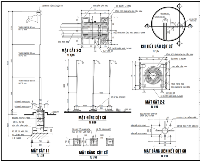 bản vẽ cột cờ inox