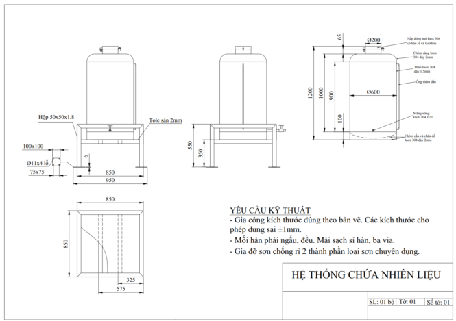bản vẽ thùng chứa nguyên liệu inox 304