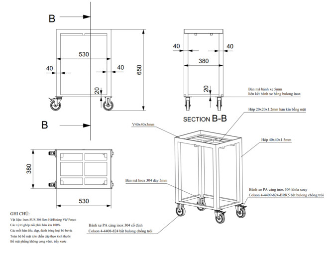 bản vẽ xe đẩy inox loại 5
