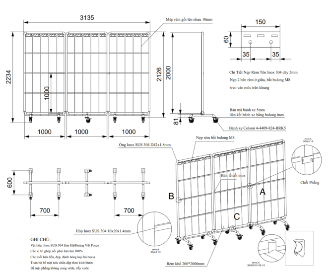 bản vẽ rèm chắn nước inox 304 
