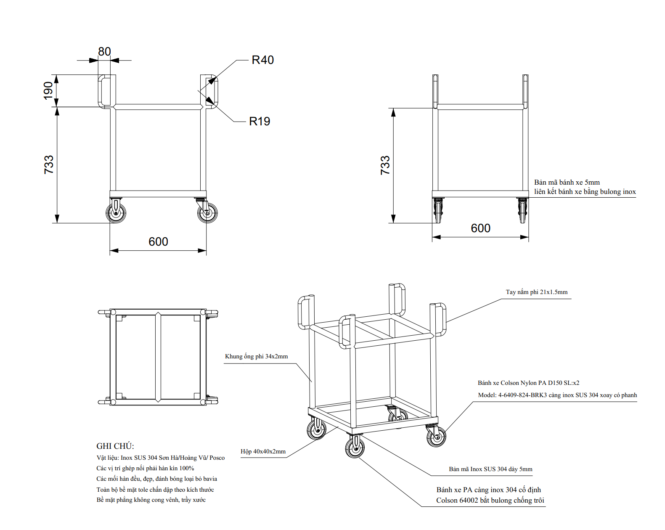 bản vẽ xe để xiên inox 