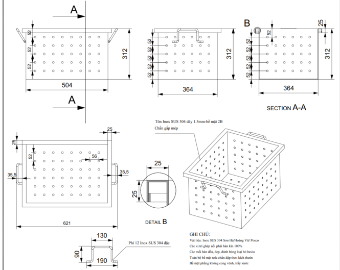 bản vẽ rỏ rác inox 304 theo yêu cầu