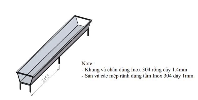 bản vẽ máng inox dài 2 mét
