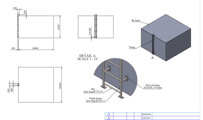 Bản vẽ bể nước có thang inox