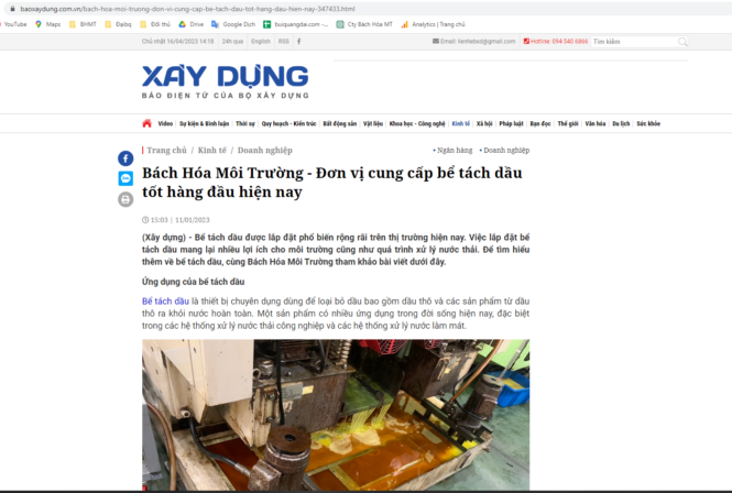 báo xây dựng viết về sản phẩm bể tách dầu của bách hóa môi trường