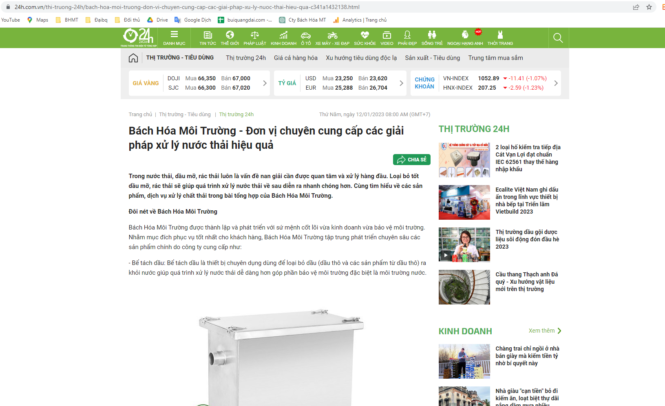 Báo 24h viết về công ty bách hóa môi trường