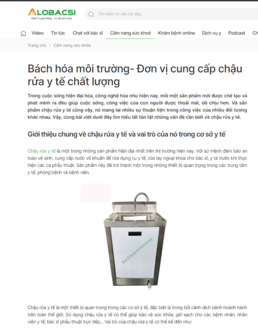 sản phẩm chậu rửa y tế trên trang báo y tế uy tín