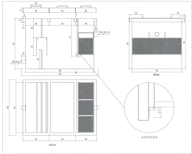 bản vẽ bể tách mỡ 950 lít