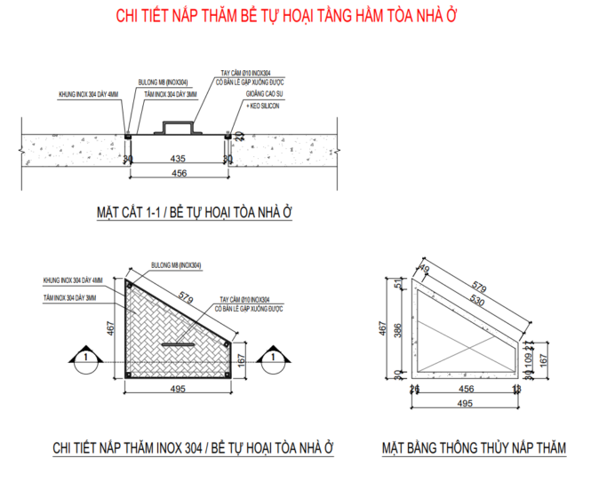 nắp thăm bể tự hoại tầng hầm toàn nhà hình thang