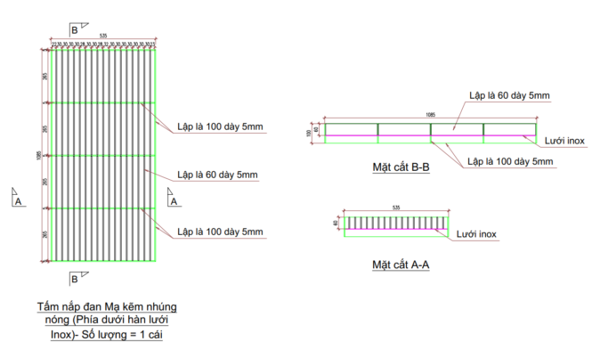 bản vẽ tấm đan thép mạ kẽm nhúng nóng