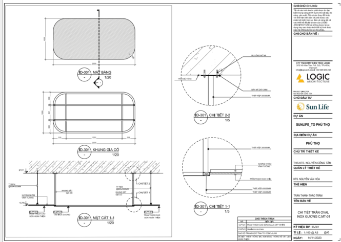 trần inox bóng gương hình oval