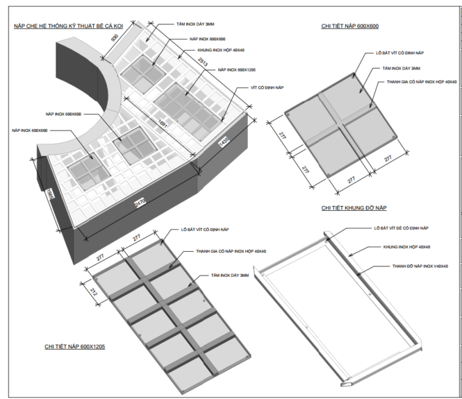 bản vẽ chi tiết nắp đậy hệ thống lọc nước cá koi