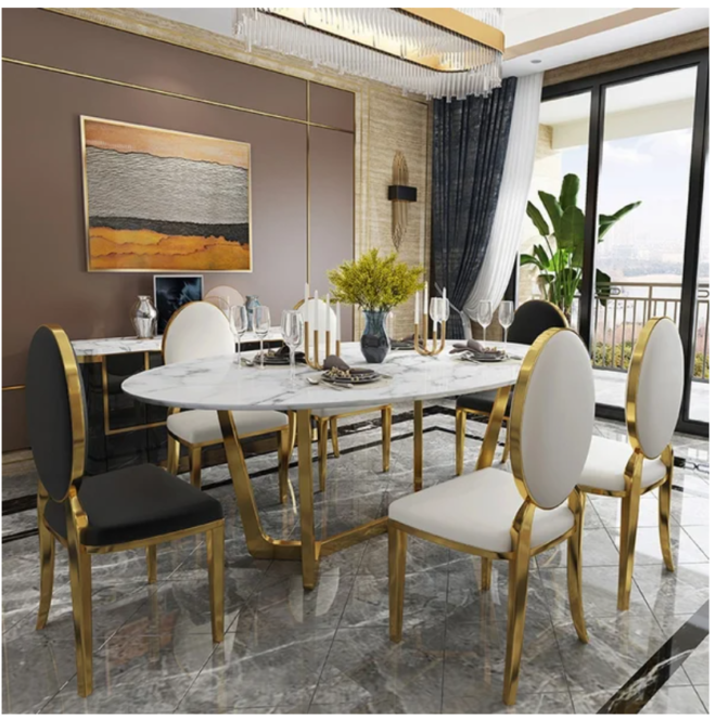 bàn ăn inox hình OVAL decor