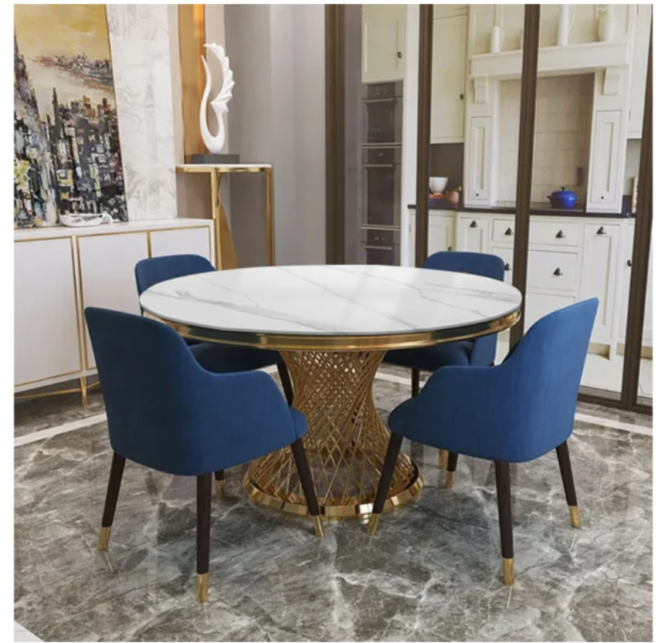 bàn ăn inox hình tròn decor