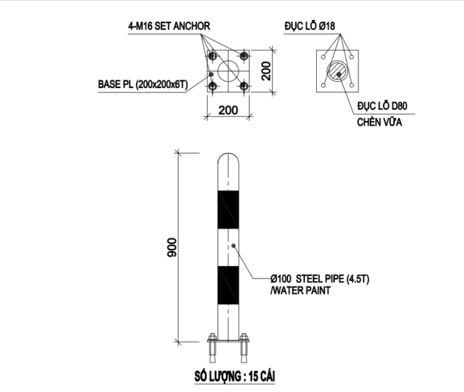 bản vẽ trụ chắn bollard bằng thép cho khu công nghiệp