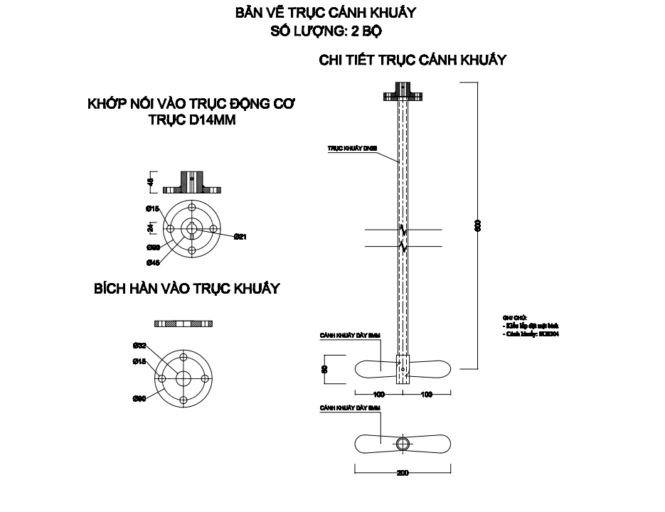 bản vẽ trục cánh khuấy đường kính 20 cm