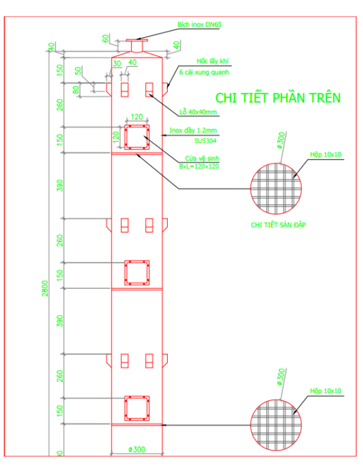 bản vẽ tháp oxy 300x2800 mm