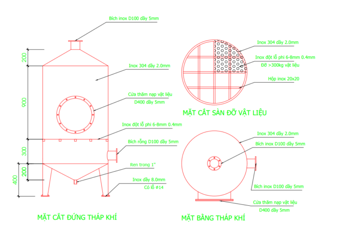bản vẽ tháp khí d800 inox