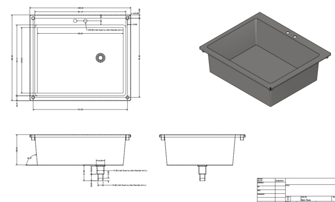 bản vẽ chậu rửa tay đặt bàn inox kích thước 1000x850x300 mm