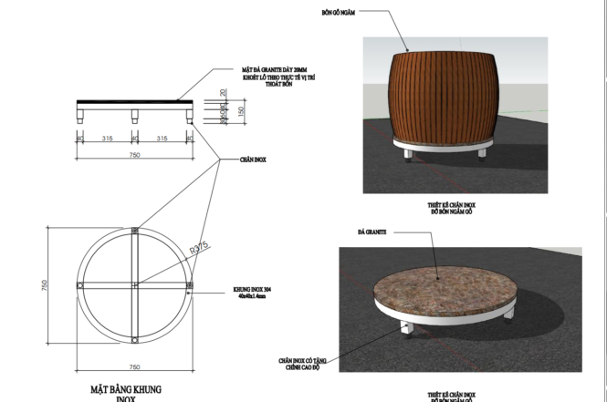 bản vẽ giá đỡ bồn ngâm gỗ bằng inox
