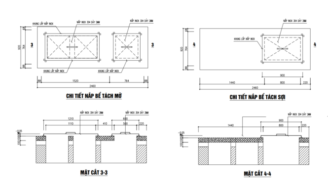 bản vẽ nắp bể tách mỡ và nắp bể tách sợi