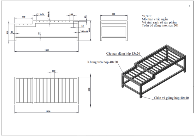 Bản vẽ kệ để giường inox