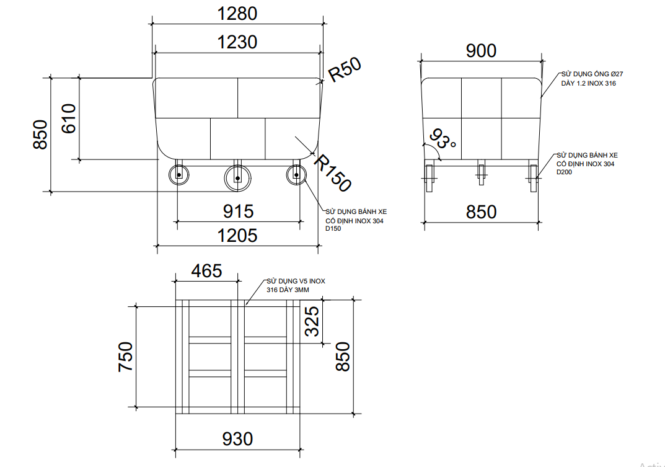 bản vẽ xe đẩy hàng khối lượng lớn trong nhà máy