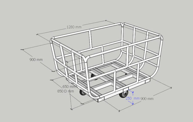 bản vẽ xe đẩy hàng khối lượng lớn trong nhà máy