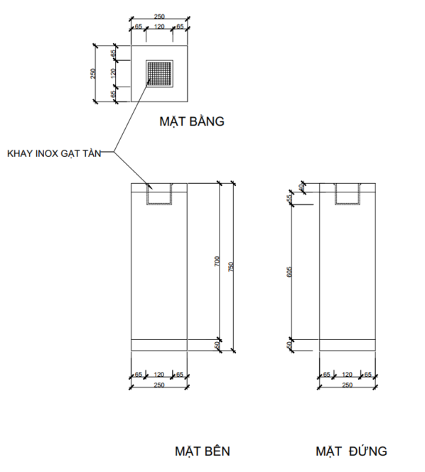 bản vẽ gạt tàn hình trụ đứng