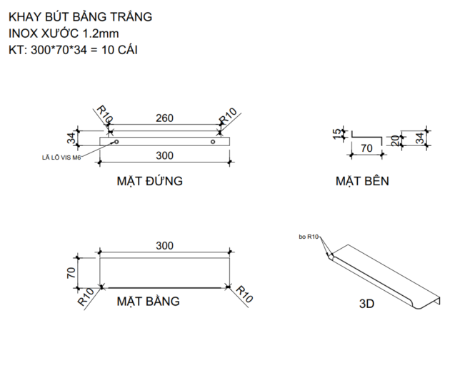 bản vẽ khay bút bảng trắng