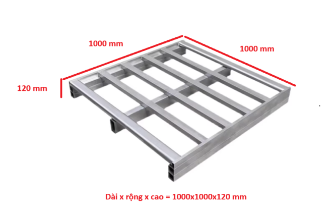 pallet inox dài x rộng x cao = 1000x1000x120 mm