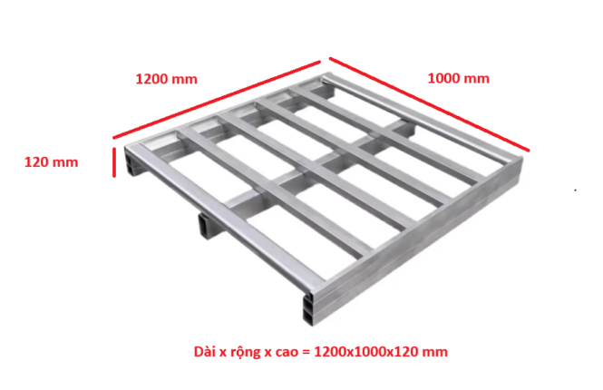 pallet inox dài x rộng x cao = 1200x1000x120 mm