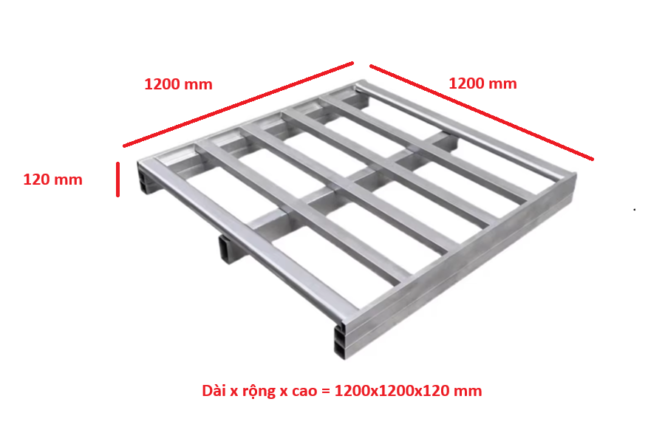 pallet inox dài x rộng x cao = 1200x1200x120 mm