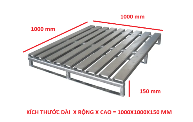 pallet inox kích thước dài x rộng x cao = 1000x1000x150 mm