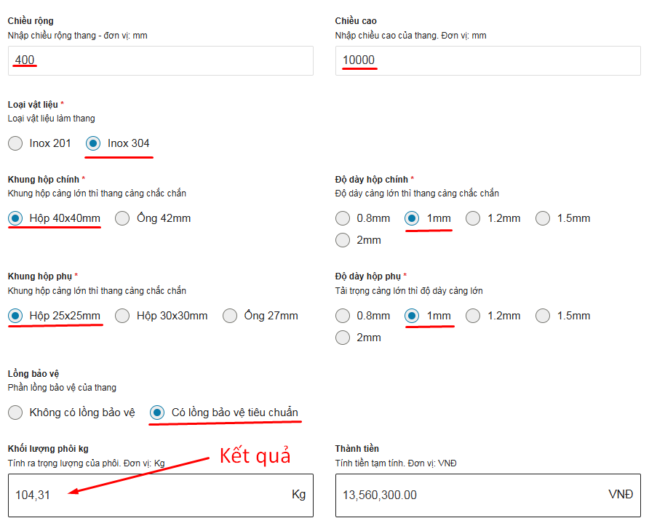 Ví dụ minh họa tính toán phôi làm thang inox