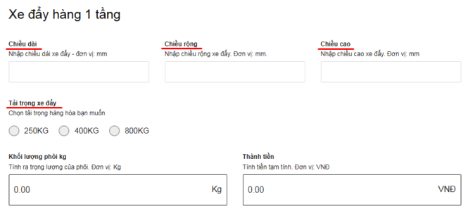 biểu mẫu tính toán xe đẩy hàng