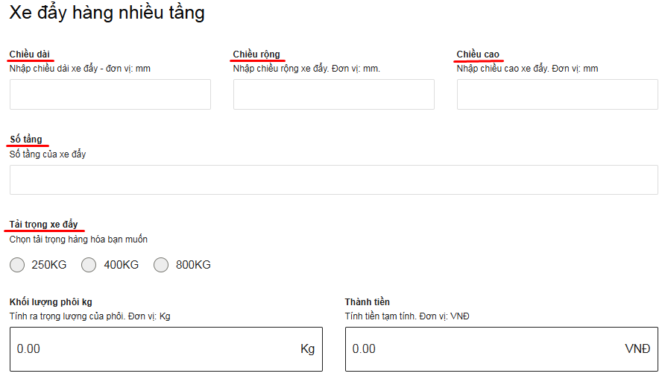biểu mẫu tính toán xe đẩy hàng nhiều tầng